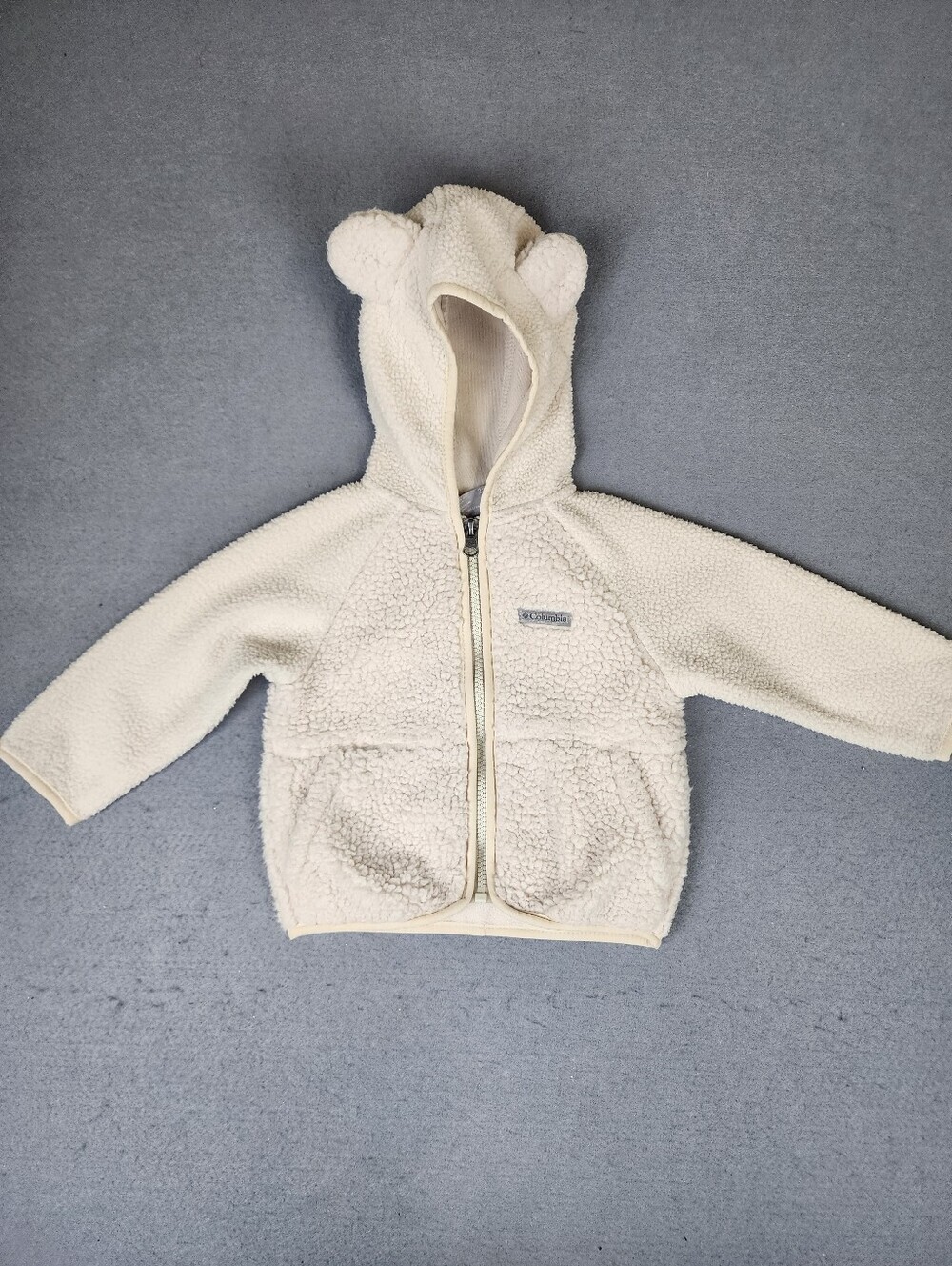 Columbia Cozy Teddy Hooded Sherpa Jacket Cream Full Zip 12-18 Months